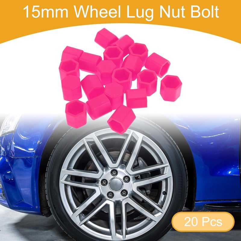 Partuto 20 Pcs Wheel Lug Nut Bolt Rims Tire Nut Screws Dust Cap Cover Nut Protection Silicone Fluorescent Pink 2.2x15x20mm - Image 2